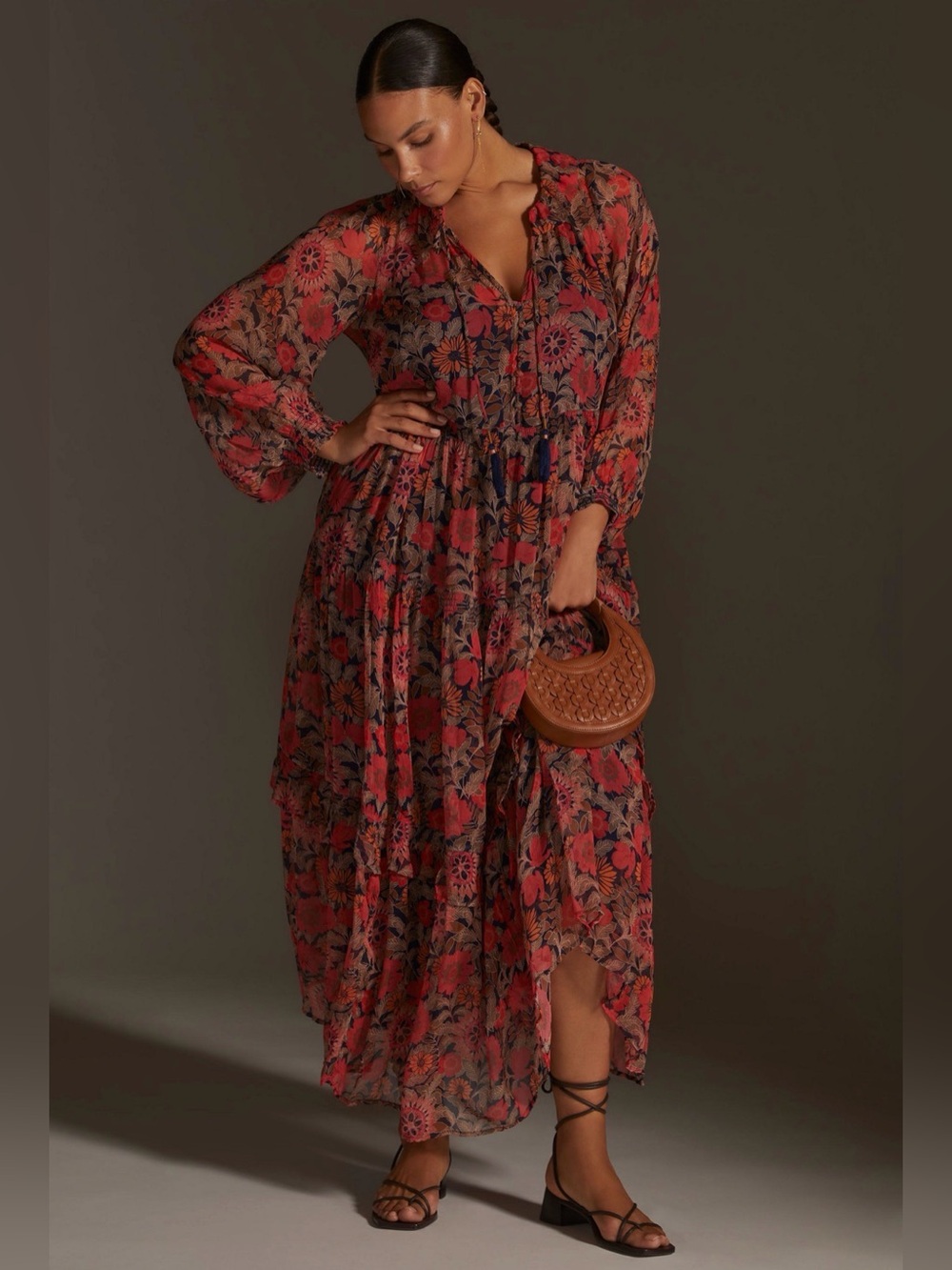 Anthropologie the Marais chiffon red printed maxi dress